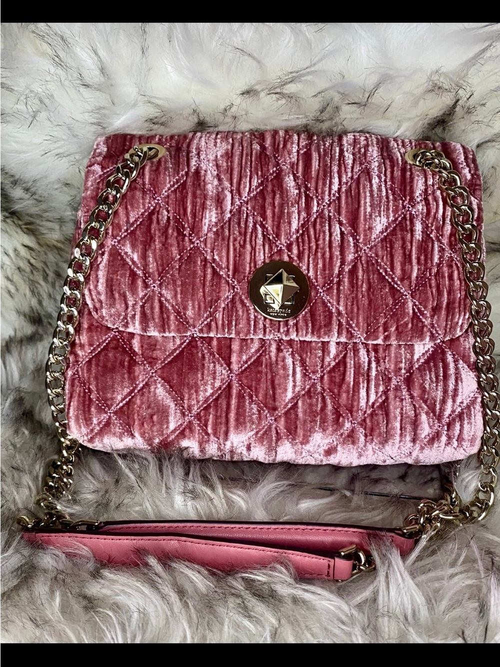 Kate Spade Natalia Crushed Velvet Small Flap Crossbody in a pink/pomegranate